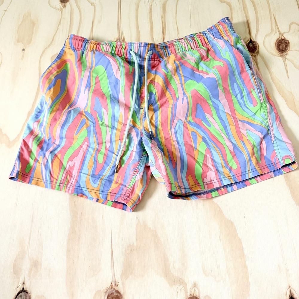 Rowdy Gentleman Rainbow Eucalyptus Swim Trunks Mens Size XXL Psychedelic Trippy